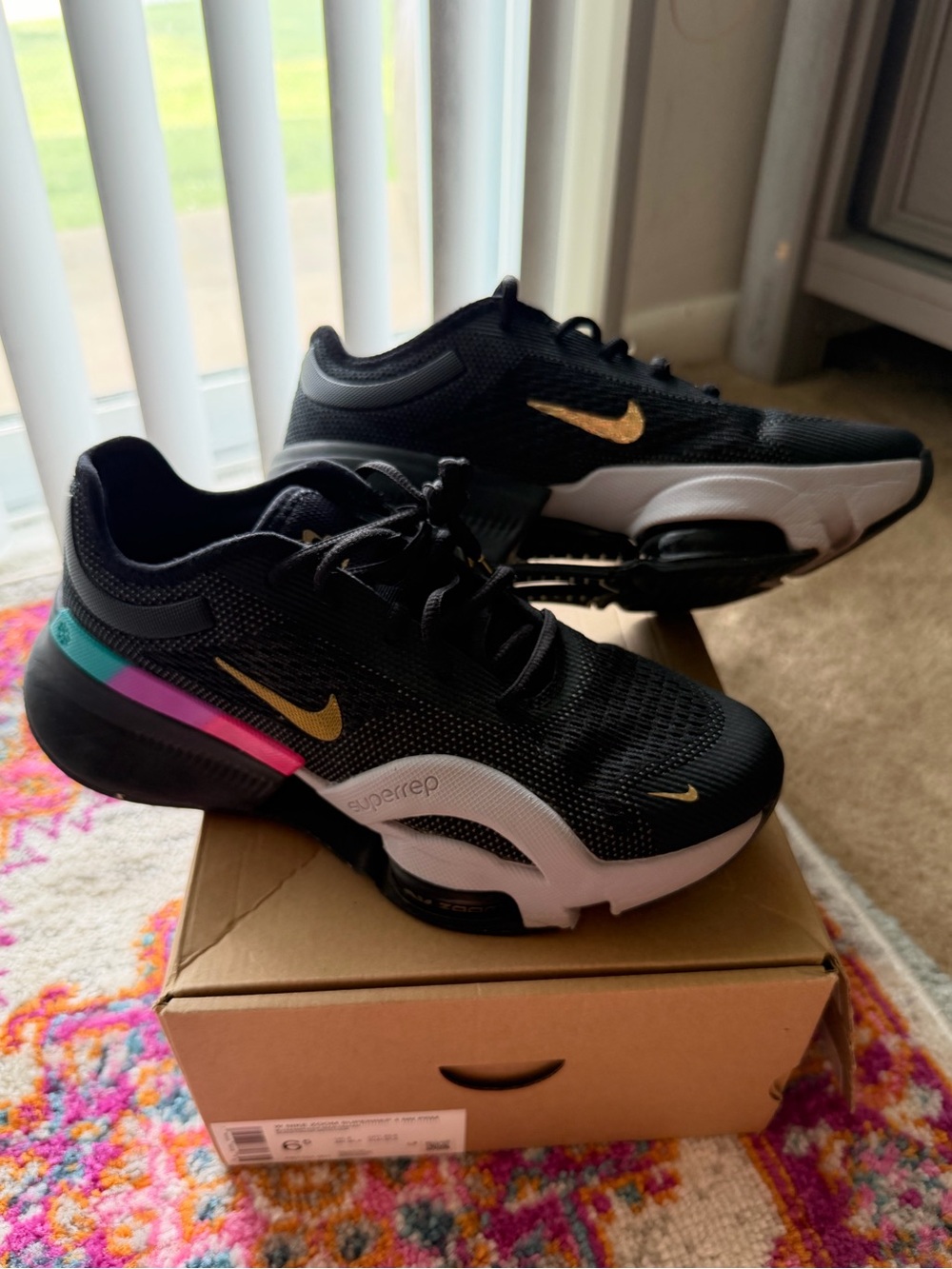 Nike Women’s Zoom Superrep Sneakers with Gold Swoosh and Teal-Pink Accents